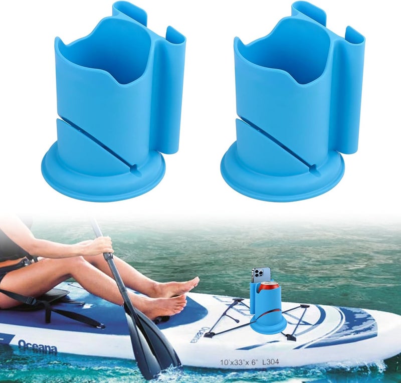 ANGAR 2Pack Paddleboard Cup Holder, Paddle Board and Kayak Drink Holder, 2-in-1 Drink & Phone Holder, Paddleboard Accessory for Surfboards, Canoes, SUPs, Kayaks, Boats (Blue) - Image 1